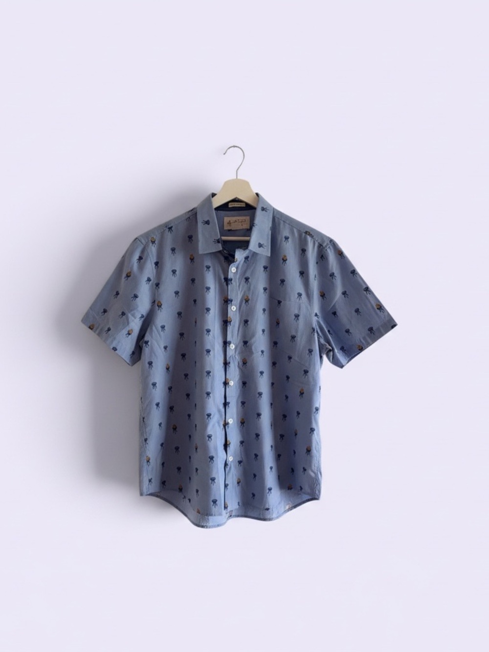 Original Penguin Light Blue Short-Sleeve Button-Down with Barbecue Motif
